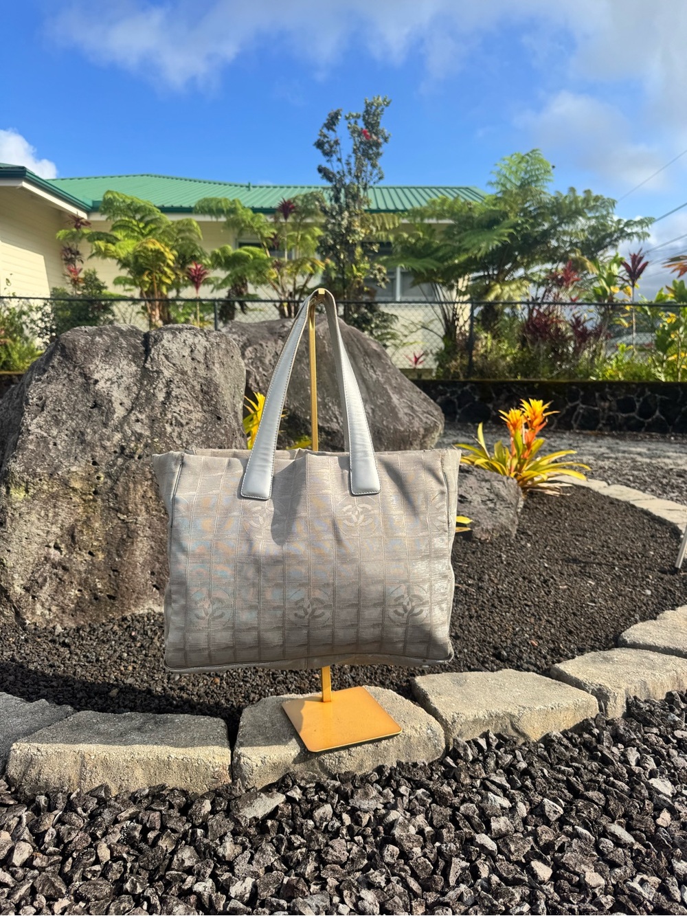 Authentic Chanel Repair Project Bag COA Gray CC Jacquard Tote Leather Handle - Picture 5 of 17